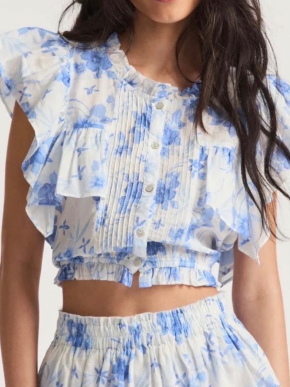$225 LoveShackFancy Nora Ruffled Tank Blouse